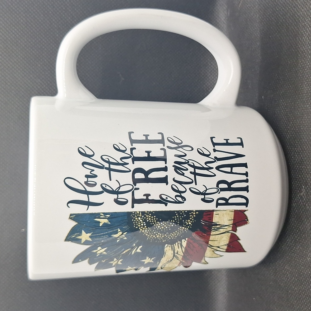 Patriotic White Mug with Sunflower Design